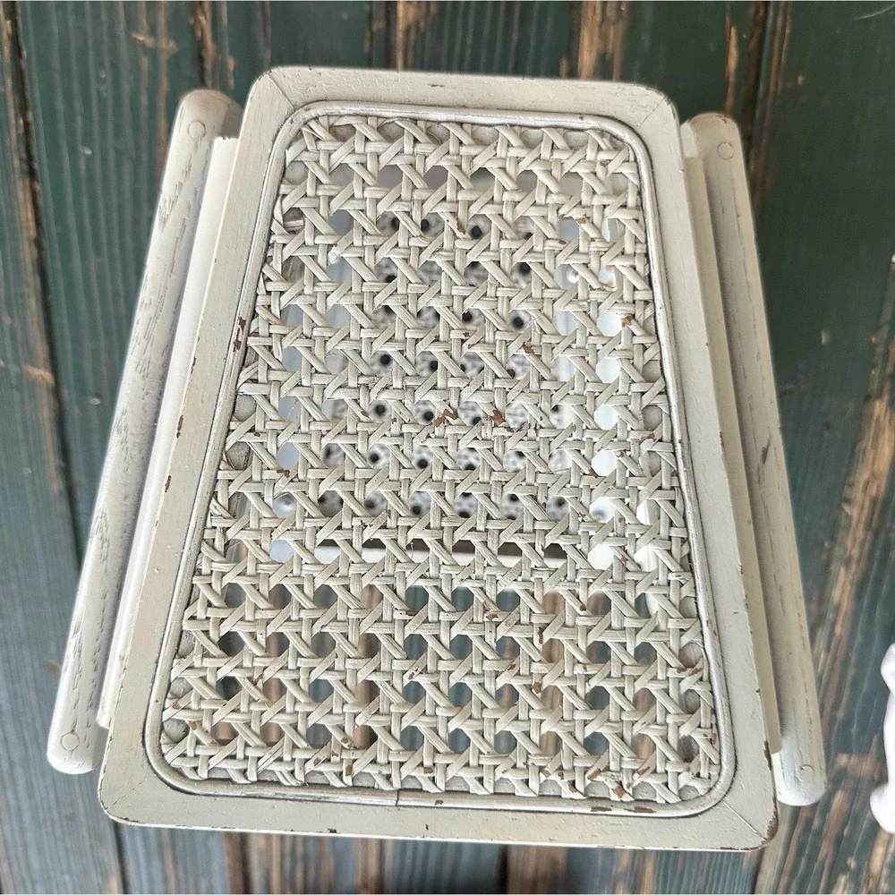 White Wicker Rattan Square Light Shade Shabby  Chic Lightshade‎ Vtg